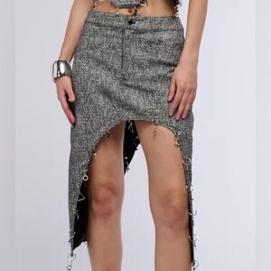 Gray Asymmetrical Skirt with Metal Details size M